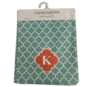NEW Expressions Moroccan Lattice Teal Table Runner Monogram K